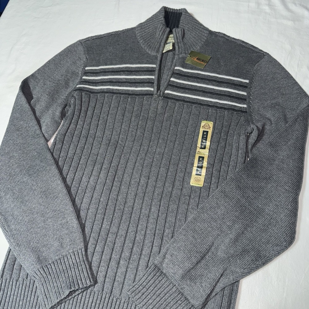 American Rag Sweater Mens M 1/4 Zip Ribbed Chunky Cable Knit Gray Mock‎ Neck NWT